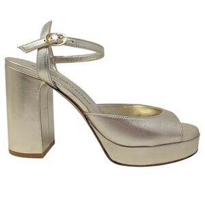Stuart Weitzman Dayna II Gold Platform Heels Metallic Leather 8.5